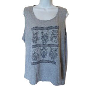 ---  Gray Tank Top With Studded Owls Size 2X